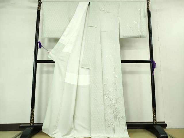 平和屋本店●極上　山口美術織物 皇室 伊勢神宮御用 西陣織 訪問着　錦繍　総刺繍　草花　白緑色地　金銀糸　冊子付き　逸品　DZAB1429kh6