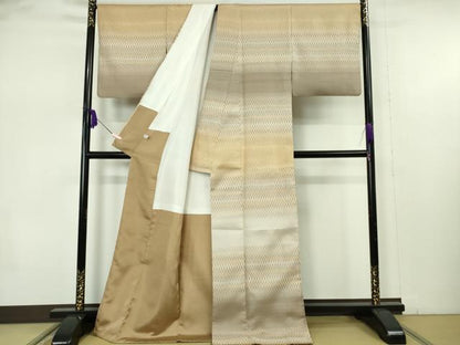 平和屋本店●極上　伝統工芸士　曽根武勇　お召　横段文　ロング丈　逸品　DZAB1091kh6