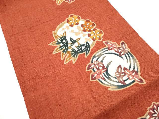 平和屋着物●日本工芸会正会員　大村禎一　九寸開き名古屋帯　紬地　型染め　花丸文　正絹　逸品　CABG6111hy