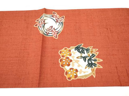 平和屋着物●日本工芸会正会員　大村禎一　九寸開き名古屋帯　紬地　型染め　花丸文　正絹　逸品　CABG6111hy