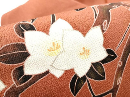 平和屋着物●九寸名古屋帯　枝花文　鬼しぼ縮緬　正絹　逸品　CABG6112hy