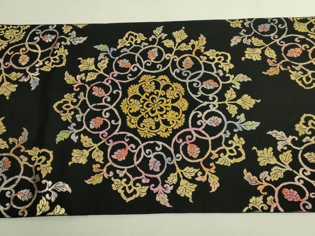 平和屋本店●最高級　龍村平蔵製　太鼓柄　本袋帯　御物平脱錦　黒地　金銀糸　逸品　DZAB6865kh6