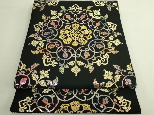 平和屋本店●最高級　龍村平蔵製　太鼓柄　本袋帯　御物平脱錦　黒地　金銀糸　逸品　DZAB6865kh6