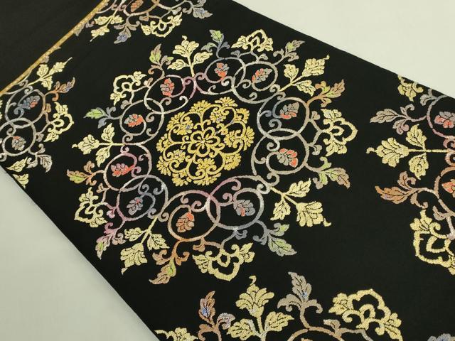平和屋本店●最高級　龍村平蔵製　太鼓柄　本袋帯　御物平脱錦　黒地　金銀糸　逸品　DZAB6865kh6