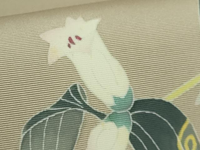 平和屋本店●極上　本加賀友禅作家　由水煌人　塩瀬　九寸名古屋帯　草花　白橡色地　たとう紙付き　逸品　DZAB6910kh6