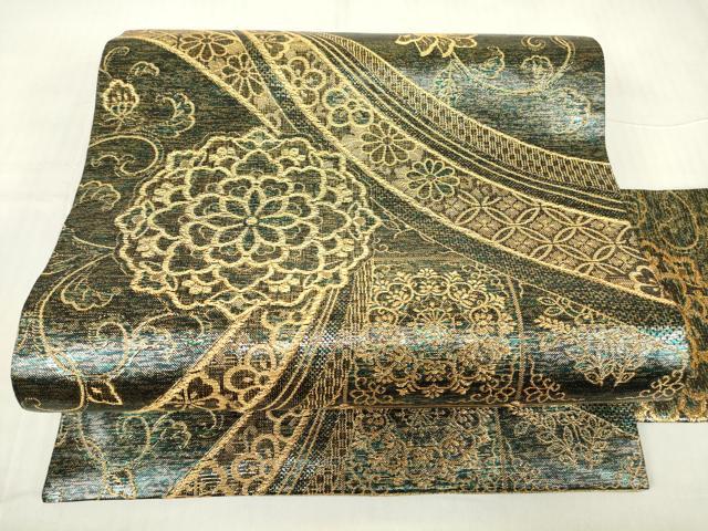 平和屋着物▼九寸名古屋帯 正倉院花文 金糸 正絹 逸品 DABE4563az