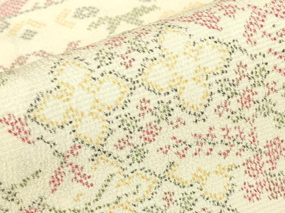 平和屋着物▽本塩沢　単衣　幾何学花文　正絹　逸品　DABE4641az