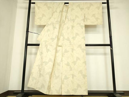 平和屋着物▽上質な紬　単衣　舞蝶文　正絹　逸品　DABE4644az