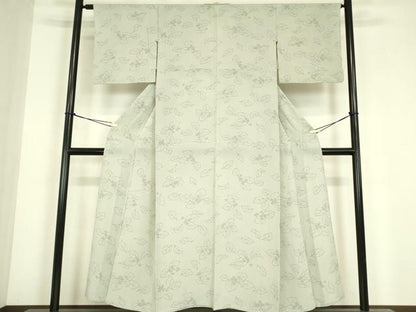 平和屋着物▽上質な小紋　単衣　草花文　鬼しぼ縮緬　正絹　逸品　DABE4647az