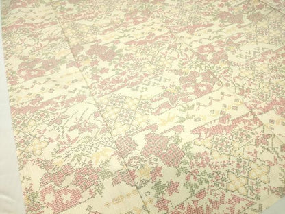 平和屋着物▽本塩沢　単衣　幾何学花文　正絹　逸品　DABE4641az