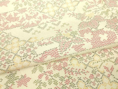 平和屋着物▽本塩沢　単衣　幾何学花文　正絹　逸品　DABE4641az