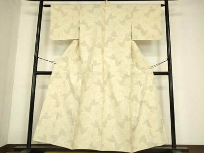 平和屋着物▽上質な紬　単衣　舞蝶文　正絹　逸品　DABE4644az