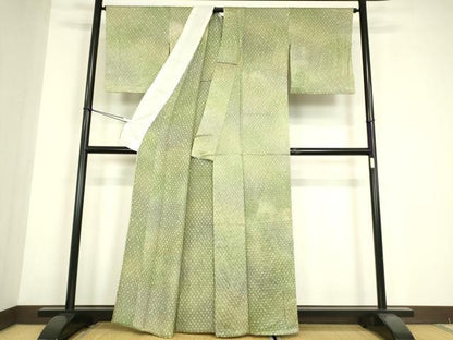 平和屋着物▽上質な小紋　単衣　総絞り　正絹　逸品　DABE4683az