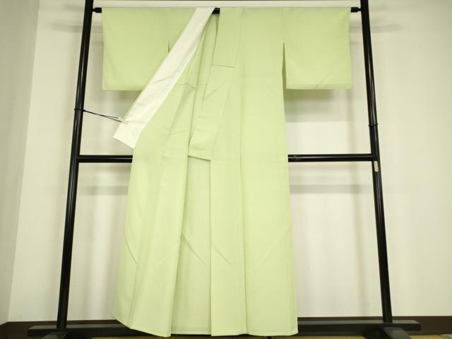 平和屋着物▽上質な色無地　単衣　若芽色　正絹　逸品　DABE4682az