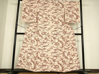 平和屋着物▽上質な小紋　単衣　型染め　松竹梅　正絹　逸品DABE4680az
