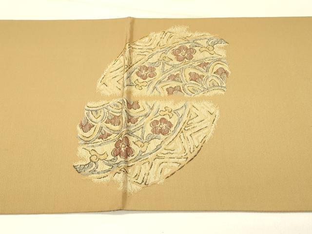 平和屋着物◎太鼓柄袋帯　すくい織　草花文　正絹　逸品　DABE3905qp