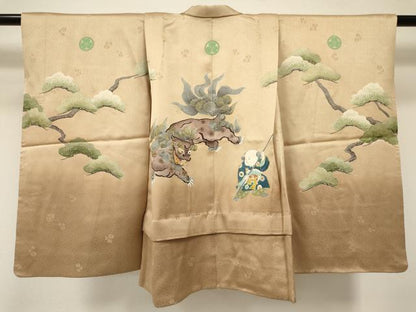 平和屋着物[]七五三　男の子　祝着・羽織セット　刺繍　唐獅子　唐子　暈し染め　金彩　逸品　DABE7169ma
