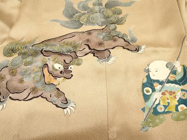 平和屋着物[]七五三　男の子　祝着・羽織セット　刺繍　唐獅子　唐子　暈し染め　金彩　逸品　DABE7169ma
