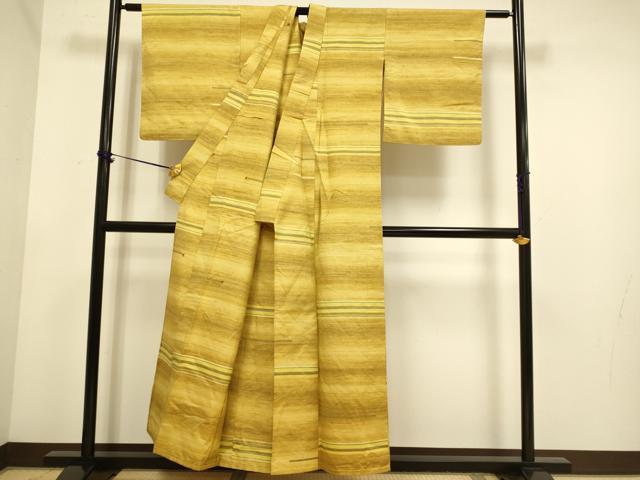 平和屋着物▽上質な紬　単衣　横段文　正絹　逸品　DABE9905du