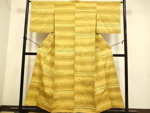平和屋着物▽上質な紬　単衣　横段文　正絹　逸品　DABE9905du