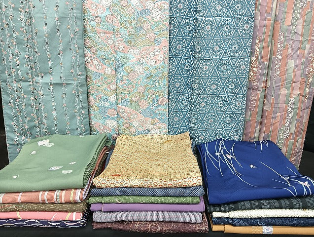 平和屋着物■着物 小紋 単衣 まとめて 20点 蝶 花柄 辻が花 洗える着物 和服 ハンドメイド リメイク 生地 未使用品あり mmm1018