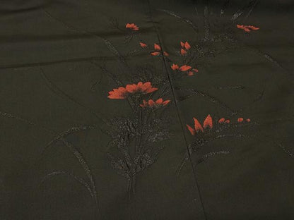 平和屋着物＃羽織　総刺繍　草花文　黒地　正絹　逸品　CABF9079in