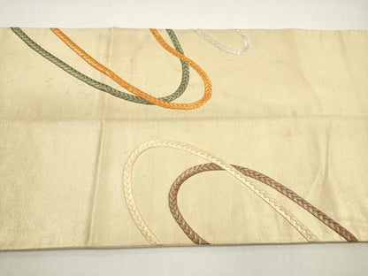 平和屋着物◎太鼓柄袋帯　総刺繍　組紐文　金銀糸　正絹　逸品　DABF5150xg