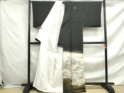 平和屋着物■豪華黒留袖　寿光織　人物風景文　伊勢物語　暈し染め　金糸　正絹　逸品　DABF4723qa