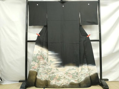 平和屋着物■豪華黒留袖　寿光織　人物風景文　伊勢物語　暈し染め　金糸　正絹　逸品　DABF4723qa