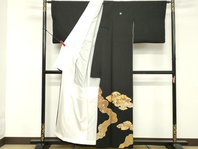 平和屋着物■豪華黒留袖　駒刺繍　雲重ね花文　金彩　正絹　逸品　DABF4165cd