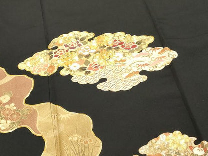 平和屋着物■豪華黒留袖　駒刺繍　雲重ね花文　金彩　正絹　逸品　DABF4165cd