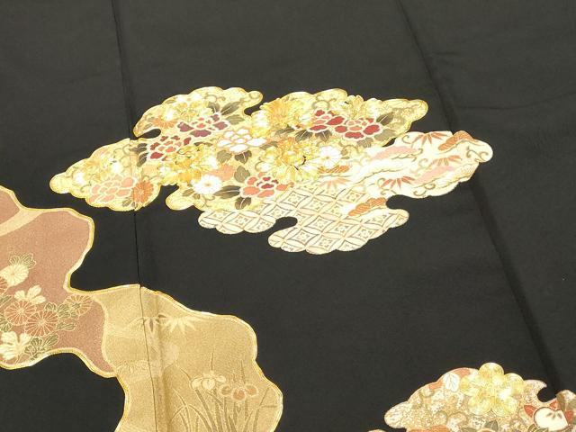 平和屋着物■豪華黒留袖　駒刺繍　雲重ね花文　金彩　正絹　逸品　DABF4165cd
