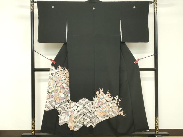 平和屋着物■豪華黒留袖 駒刺繍 花籠文 正絹 逸品 DABF4198cd