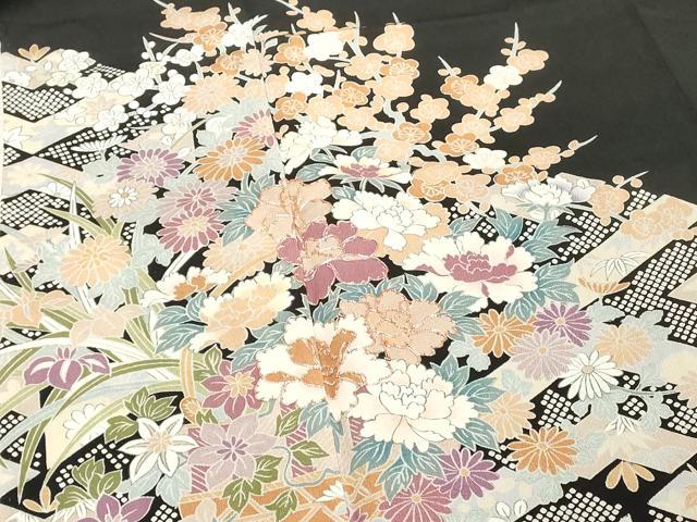 平和屋着物■豪華黒留袖 駒刺繍 花籠文 正絹 逸品 DABF4198cd