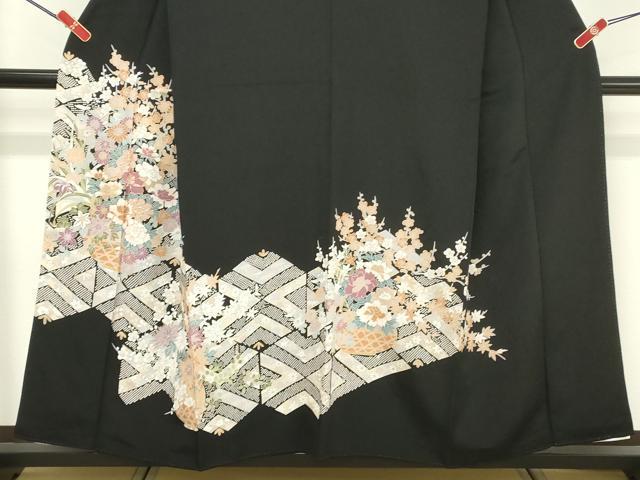 平和屋着物■豪華黒留袖 駒刺繍 花籠文 正絹 逸品 DABF4198cd