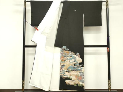 平和屋着物■豪華黒留袖 風景文 金彩 正絹 逸品 DABF4214cd