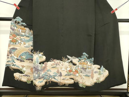 平和屋着物■豪華黒留袖 風景文 金彩 正絹 逸品 DABF4214cd