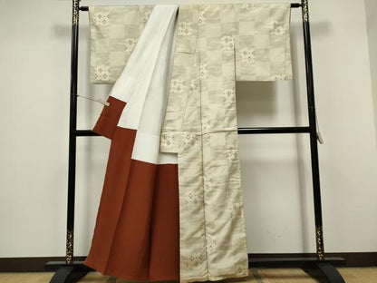 平和屋着物■本場大島紬　市松吉祥文　正絹　逸品　CABF6618ou