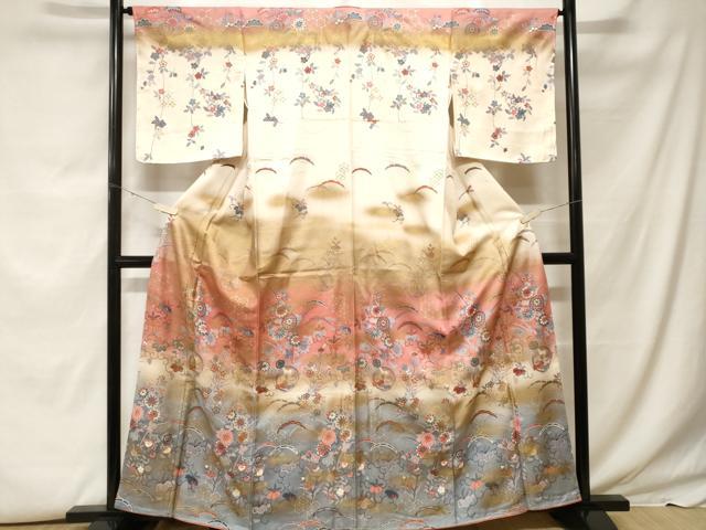 平和屋着物■訪問着 雪芝花唐草文 暈し染め 金彩 正絹 逸品 CABF9547ev