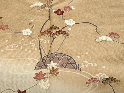 平和屋着物■訪問着 駒刺繍 立波籬松竹梅文 暈し染め 金彩 正絹 逸品 CABF9548ev