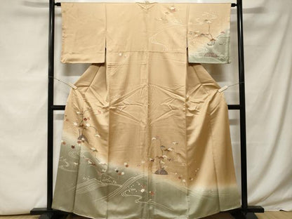 平和屋着物■訪問着 駒刺繍 立波籬松竹梅文 暈し染め 金彩 正絹 逸品 CABF9548ev