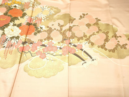 平和屋着物▼色留袖 解き反物 着尺 駒刺繍 花車文 金彩 逸品 DABE6913zy