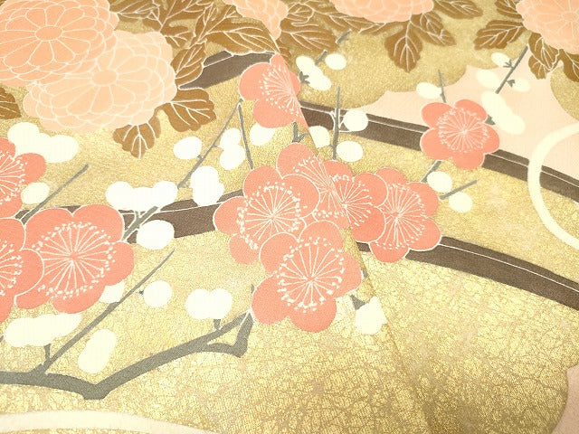 平和屋着物▼色留袖 解き反物 着尺 駒刺繍 花車文 金彩 逸品 DABE6913zy