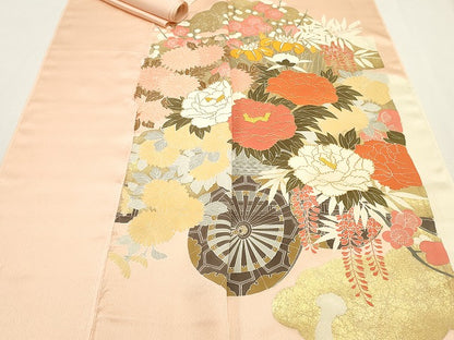 平和屋着物▼色留袖 解き反物 着尺 駒刺繍 花車文 金彩 逸品 DABE6913zy