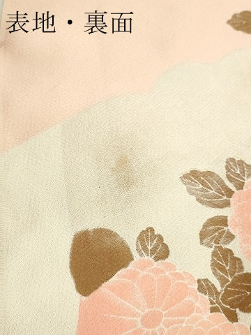 平和屋着物▼色留袖 解き反物 着尺 駒刺繍 花車文 金彩 逸品 DABE6913zy
