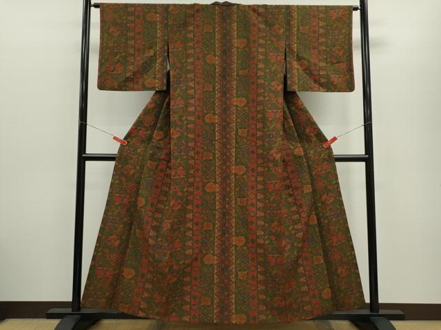 平和屋着物▽上質な小紋　単衣　更紗花間道　正絹　逸品　CABG2076ze