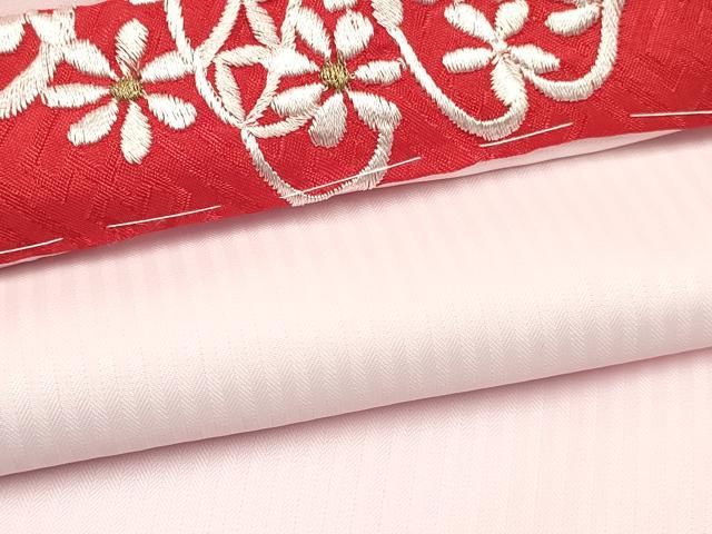 平和屋着物[]女の子　子供　長襦袢　袷　縞地紋　薄桜色　半衿刺繍　DABE7193ma