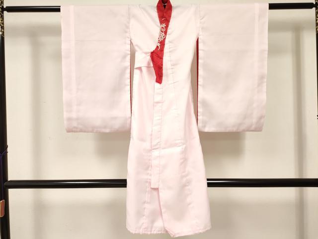 平和屋着物[]女の子　子供　長襦袢　袷　縞地紋　薄桜色　半衿刺繍　DABE7193ma