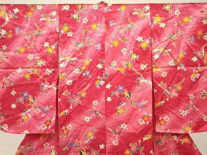 平和屋着物[]七五三　女の子　３歳　祝着　三つ身　束ね熨斗花文　暈し染め　金彩　DABE7188ma