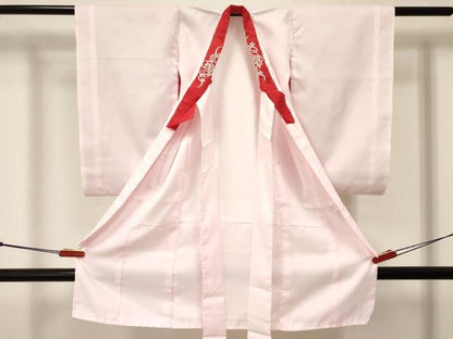 平和屋着物[]女の子　子供　長襦袢　袷　縞地紋　薄桜色　半衿刺繍　DABE7193ma